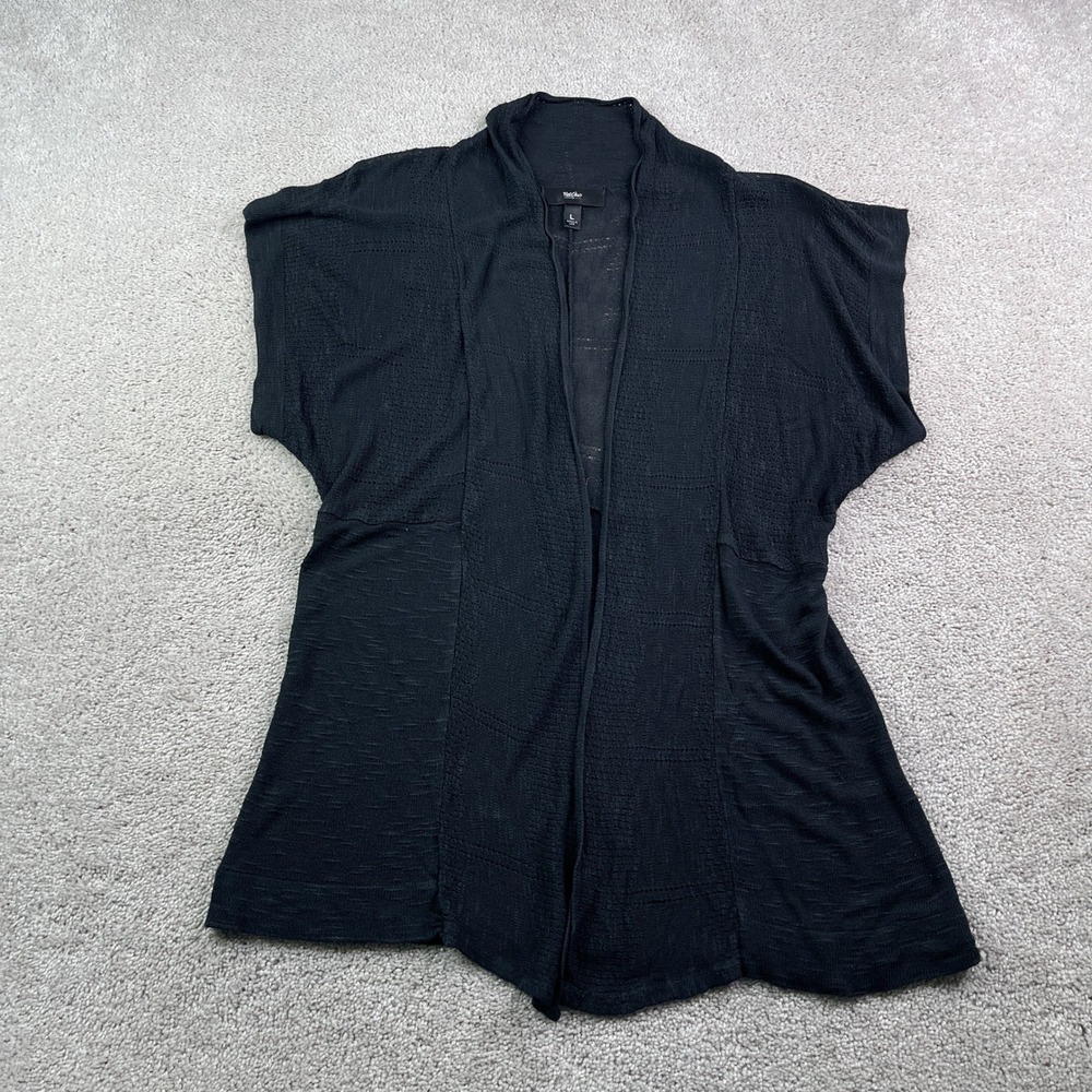 Vintage Mossimo Cardigan Womens Large Black Short Sleeve Open‎ Front Pointelle